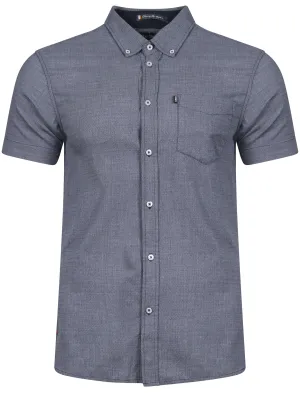 Eastlake Short Sleeve Dobby Cotton Shirt in Slate Blue - Le Shark