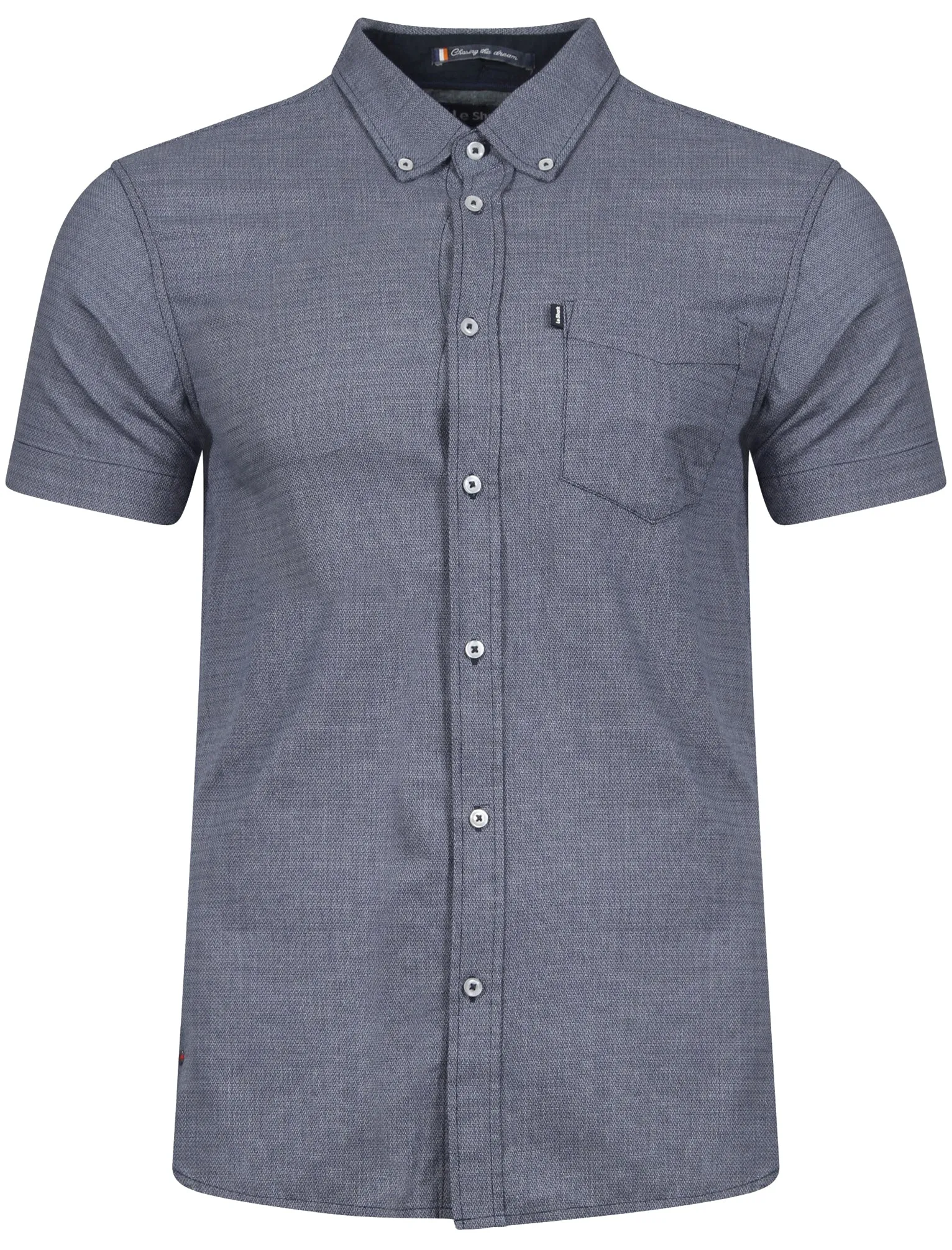 Eastlake Short Sleeve Dobby Cotton Shirt in Slate Blue - Le Shark