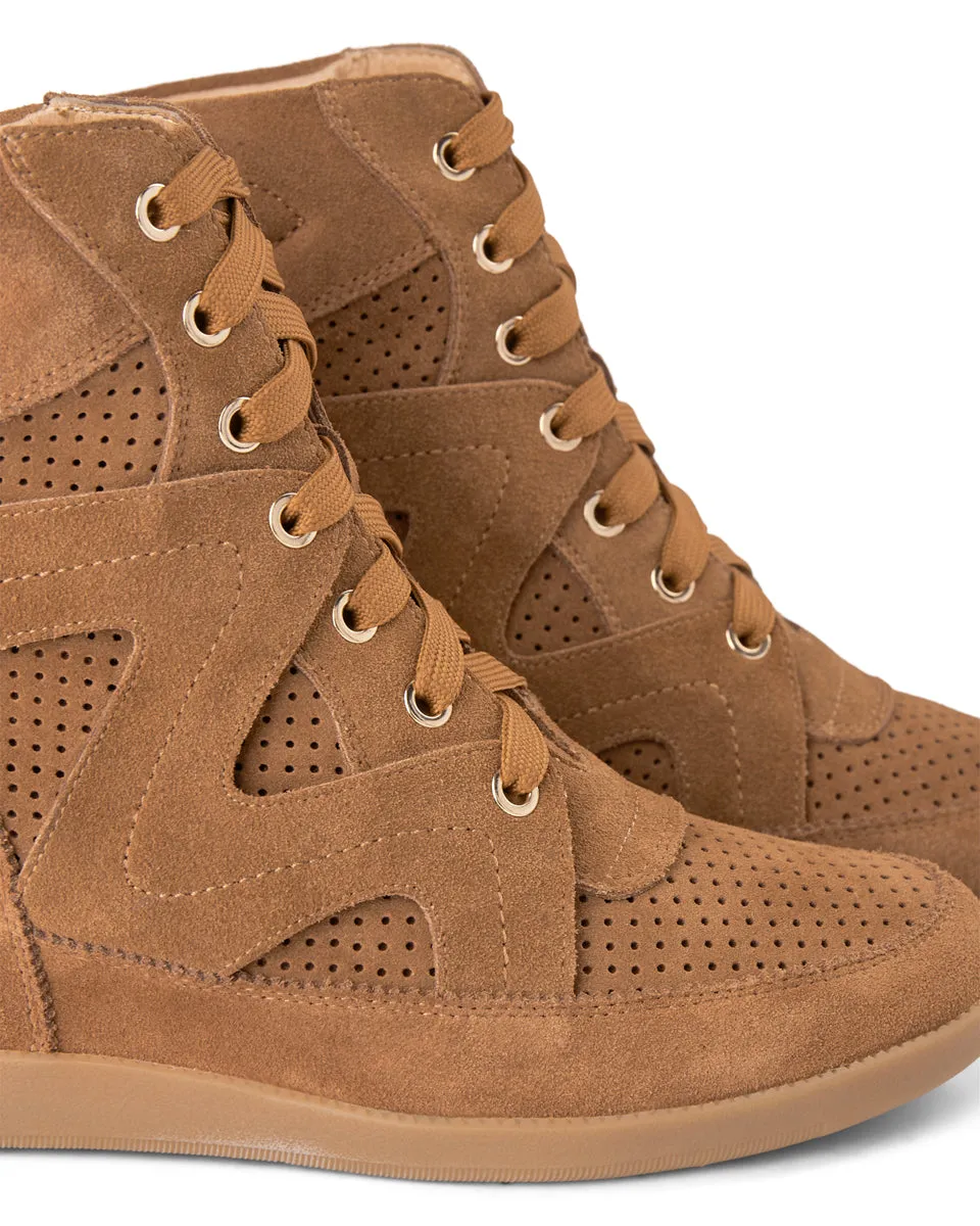 Emmy Lace Suede Wedge Sneaker - TAN