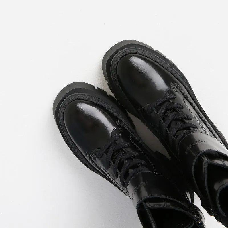 Evi Ann Black Leather Chunky Boots