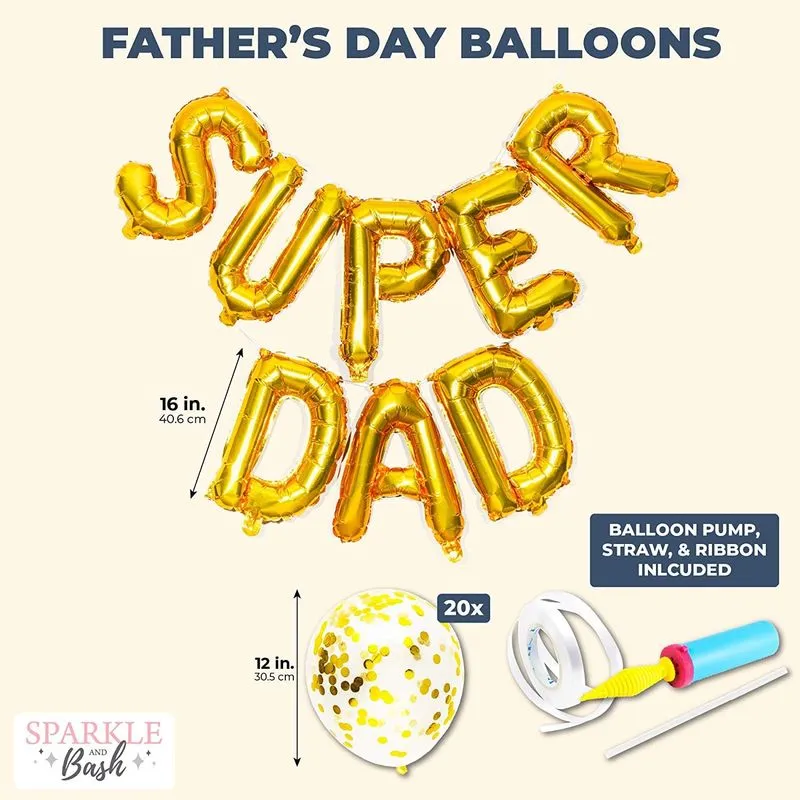 Fathers Day Balloons, Super Dad (Gold Foil, 29 Pack)