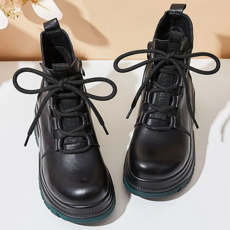 Genuine Leather Ankle Boot GCSGTY25 Wome's Casual Shoes Retro Handmade Platform