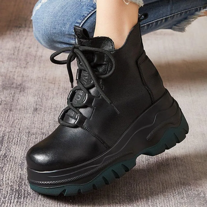 Genuine Leather Ankle Boot GCSGTY25 Wome's Casual Shoes Retro Handmade Platform