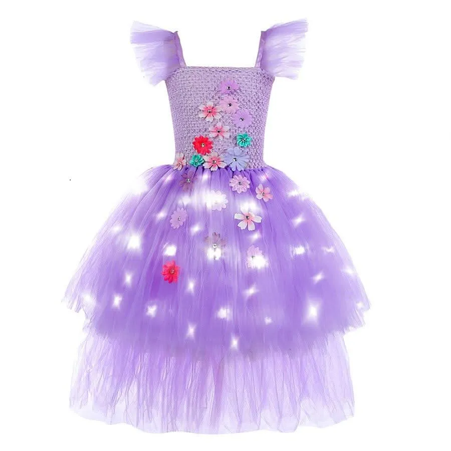 Girl's Flower Glowing Tail Princess Dress Sparkling Flower Fairy Dress Carnival Halloween movie cosplay costumes