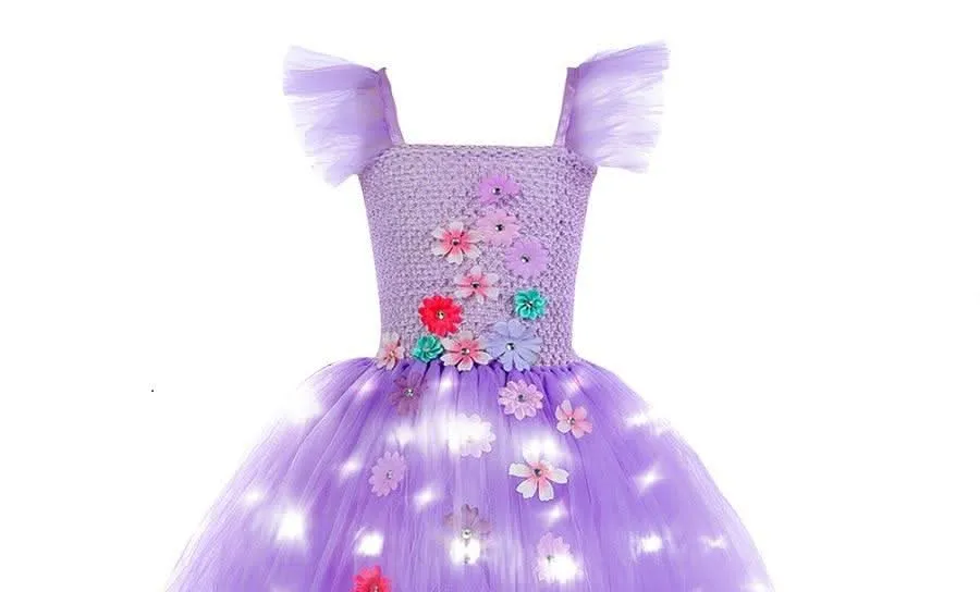 Girl's Flower Glowing Tail Princess Dress Sparkling Flower Fairy Dress Carnival Halloween movie cosplay costumes