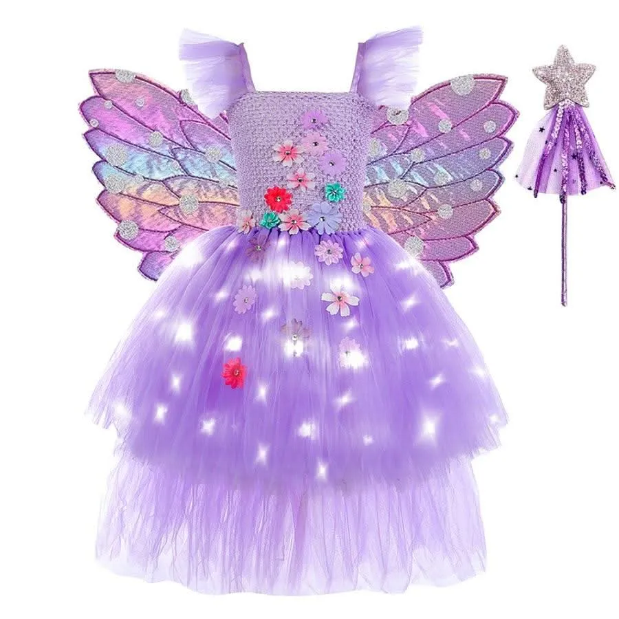 Girl's Flower Glowing Tail Princess Dress Sparkling Flower Fairy Dress Carnival Halloween movie cosplay costumes