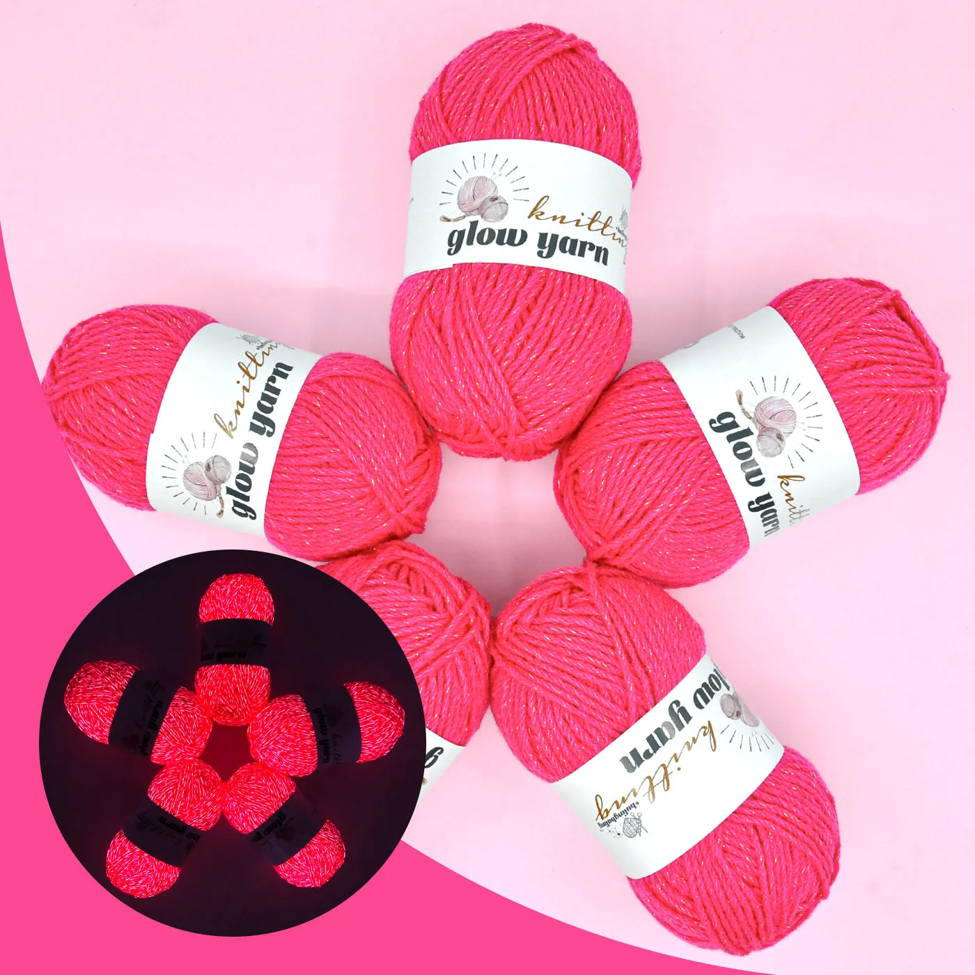 Glowing Pink Acrylic Metallic Yarn – Perfect for Christmas Crochet