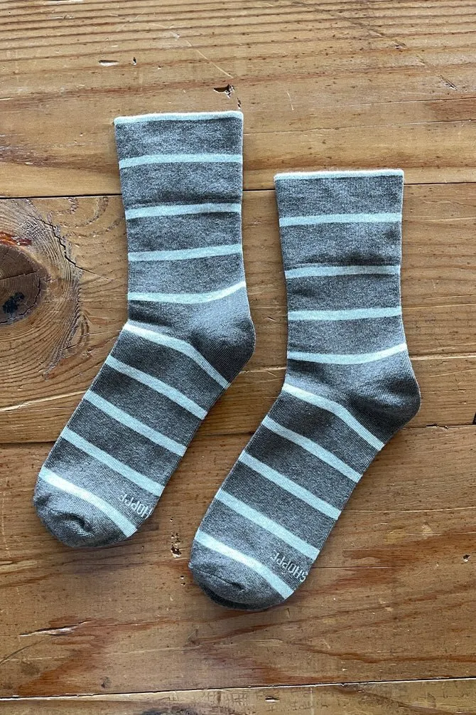 Gray & Cream Striped Cotton Ankle Socks