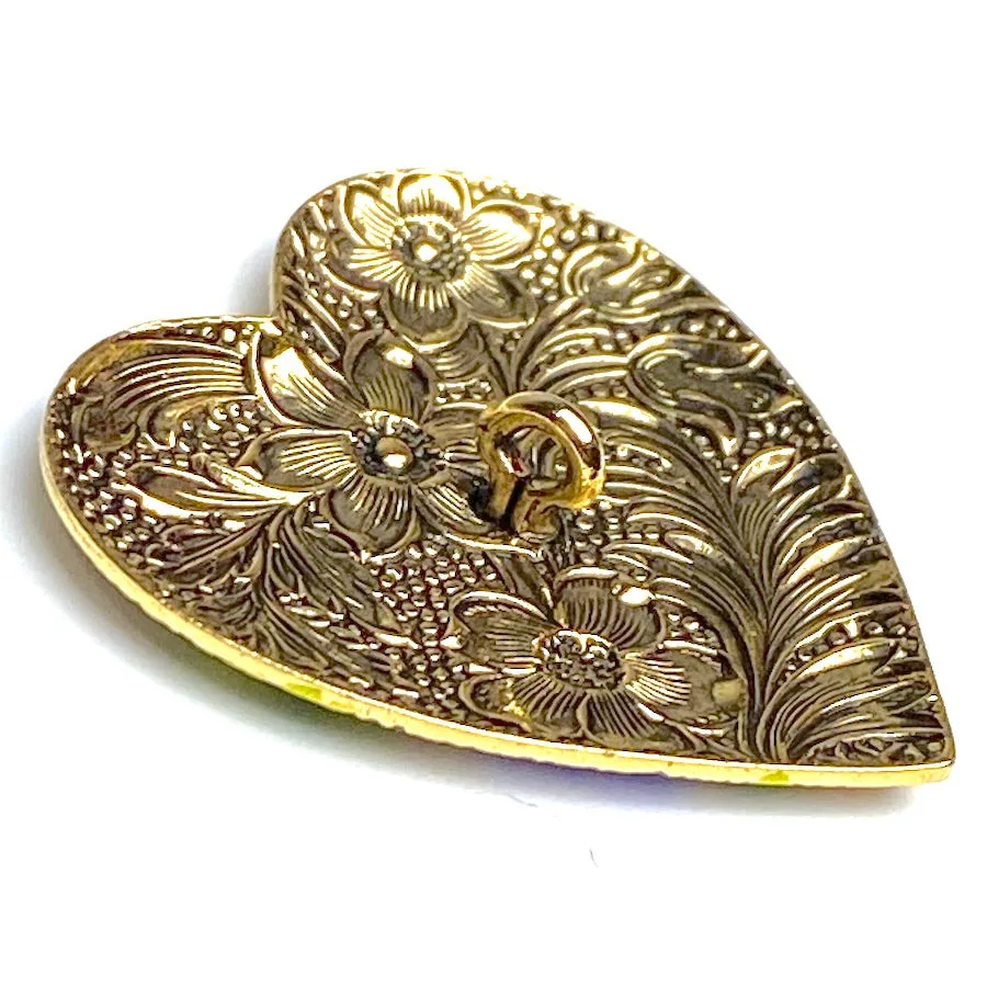 Heart w. Handpainted Flowers Metal Shank Back Button, 1" by Susan Clarke  #SC-120