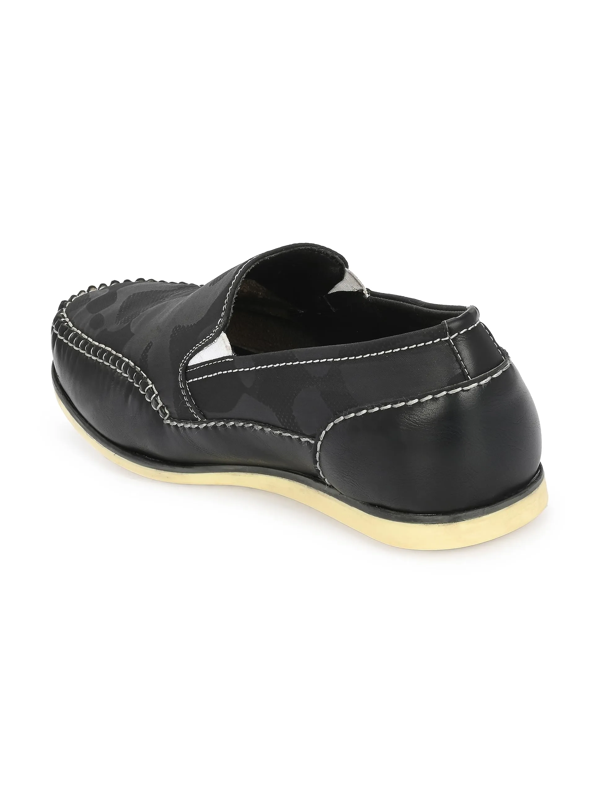 HITZ Men's Black Leather Moccasins Boat Shoes - 5