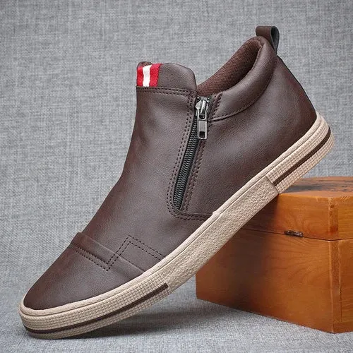 Hnzxzm New Style Slip-on Side Zip Men Boots Autumn Fashion High-Top Sneaker Shoes British All-match Casual Wear-Resistant Shoe