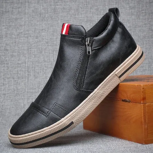 Hnzxzm New Style Slip-on Side Zip Men Boots Autumn Fashion High-Top Sneaker Shoes British All-match Casual Wear-Resistant Shoe