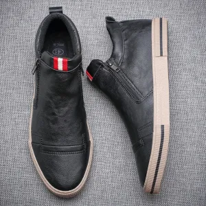 Hnzxzm New Style Slip-on Side Zip Men Boots Autumn Fashion High-Top Sneaker Shoes British All-match Casual Wear-Resistant Shoe