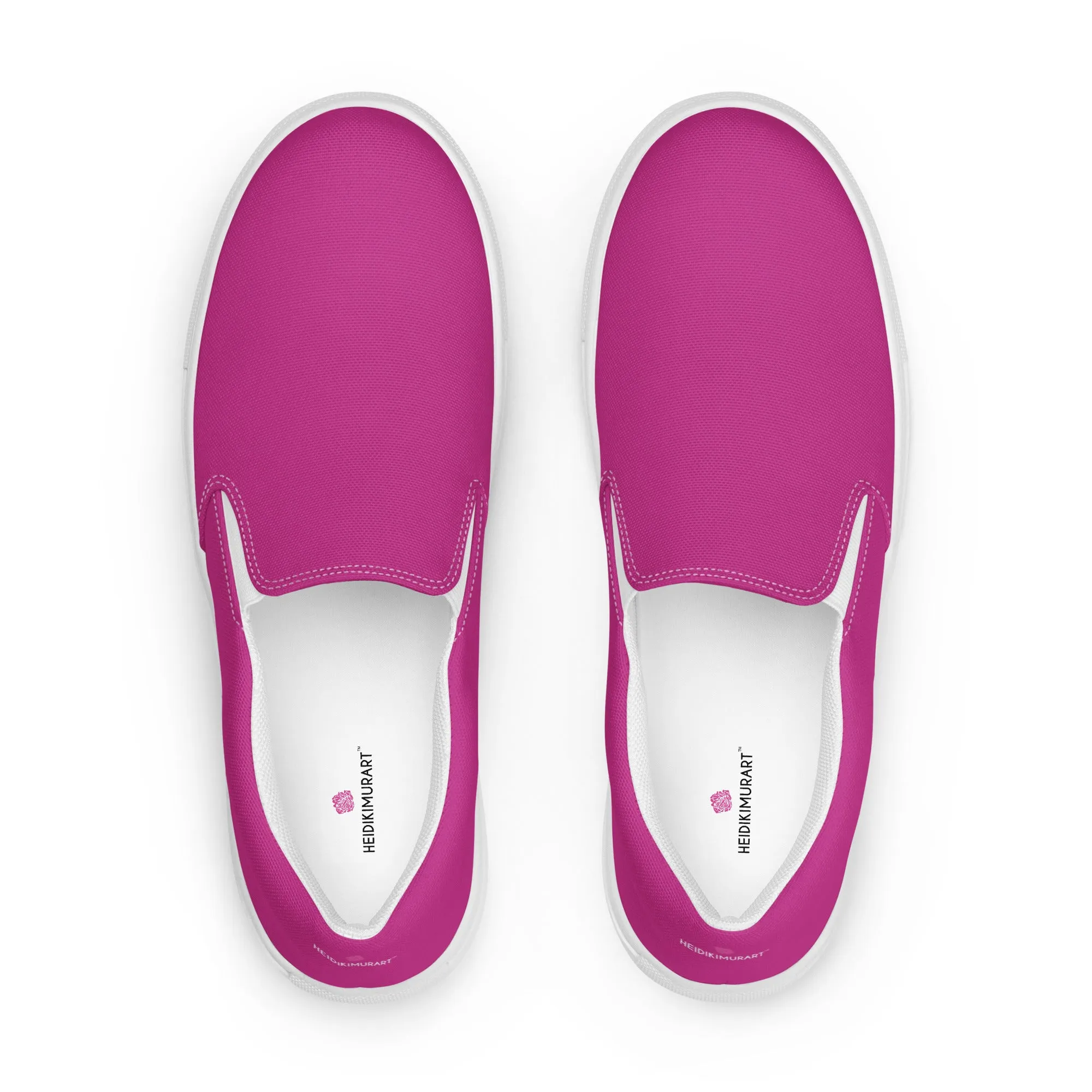 Hot Pink Men's Slip Ons, Solid Hot Pink Color Best Casual Breathable Men’s Slip-on Canvas Shoes (US Size: 5-13)