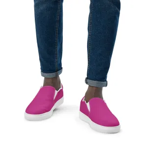 Hot Pink Men's Slip Ons, Solid Hot Pink Color Best Casual Breathable Men’s Slip-on Canvas Shoes (US Size: 5-13)