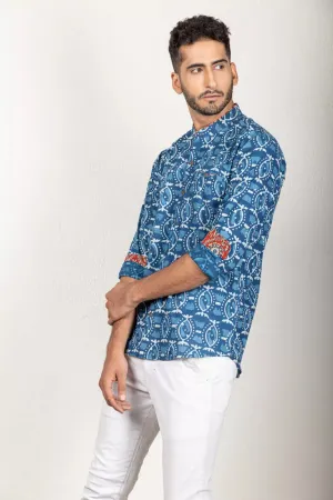 Indigo-Colored Dabu Printed Shirt