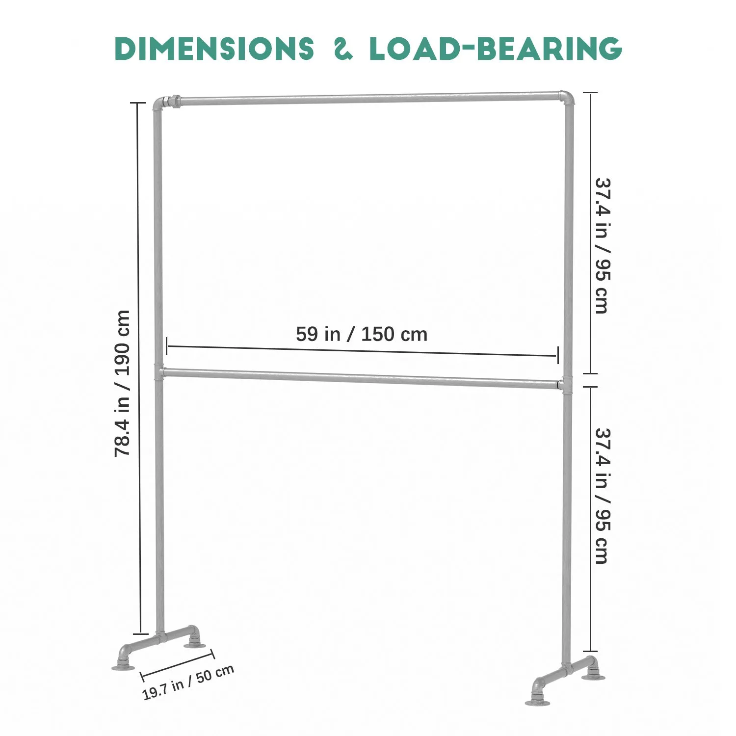 Industrial Freestanding Pipe Clothing Rack 160x200cm -Silver