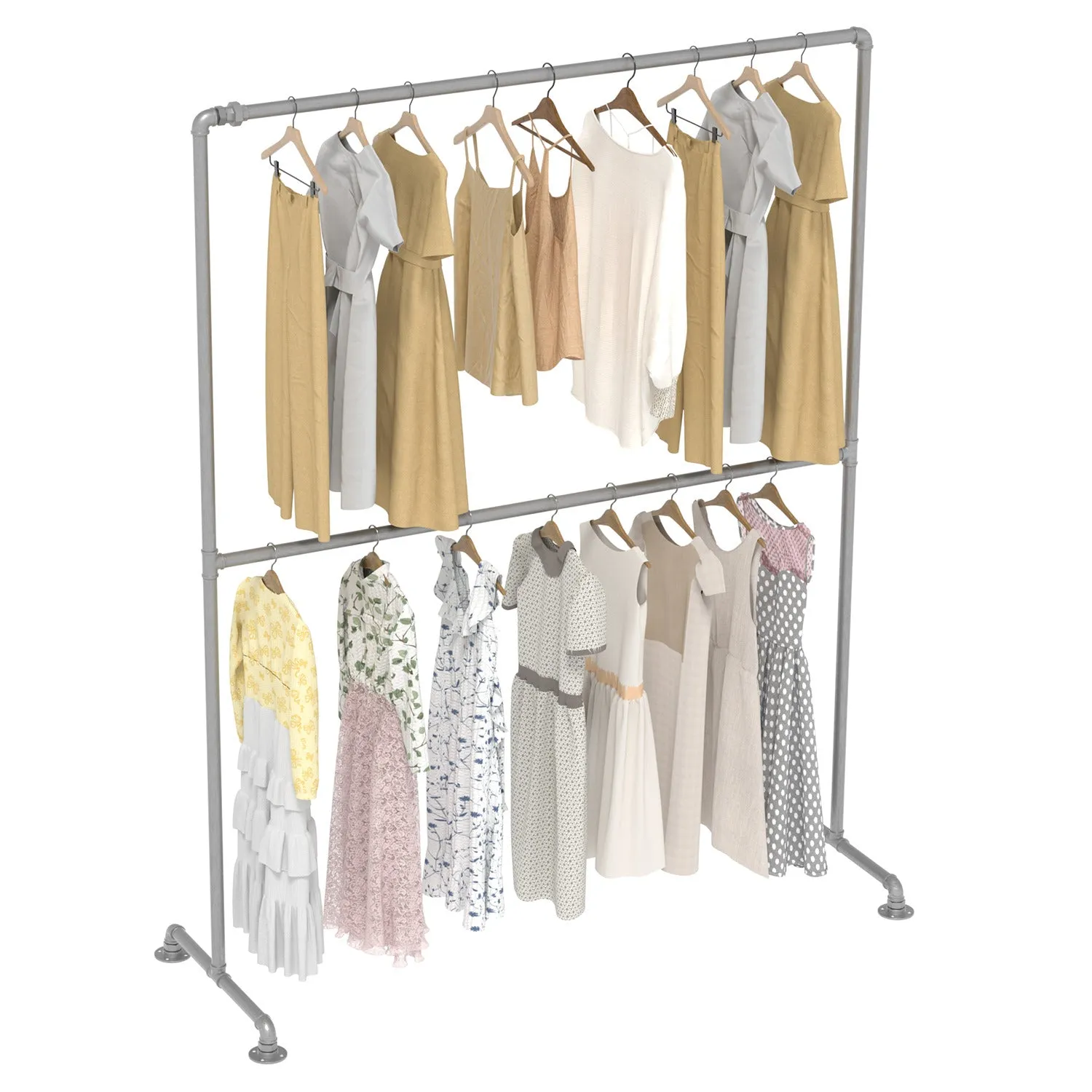 Industrial Freestanding Pipe Clothing Rack 160x200cm -Silver