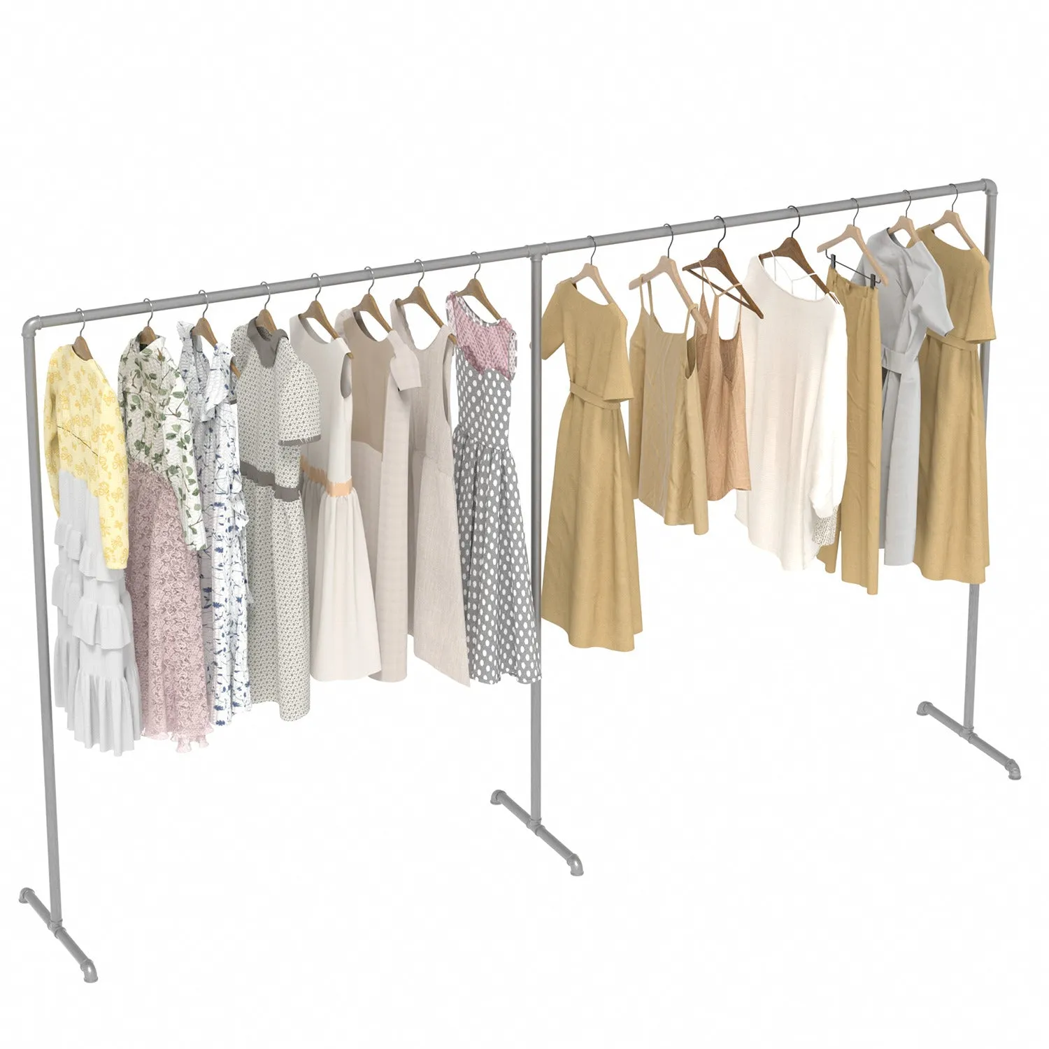 Industrial Freestanding Pipe Clothing Rack 300×180cm -Silver