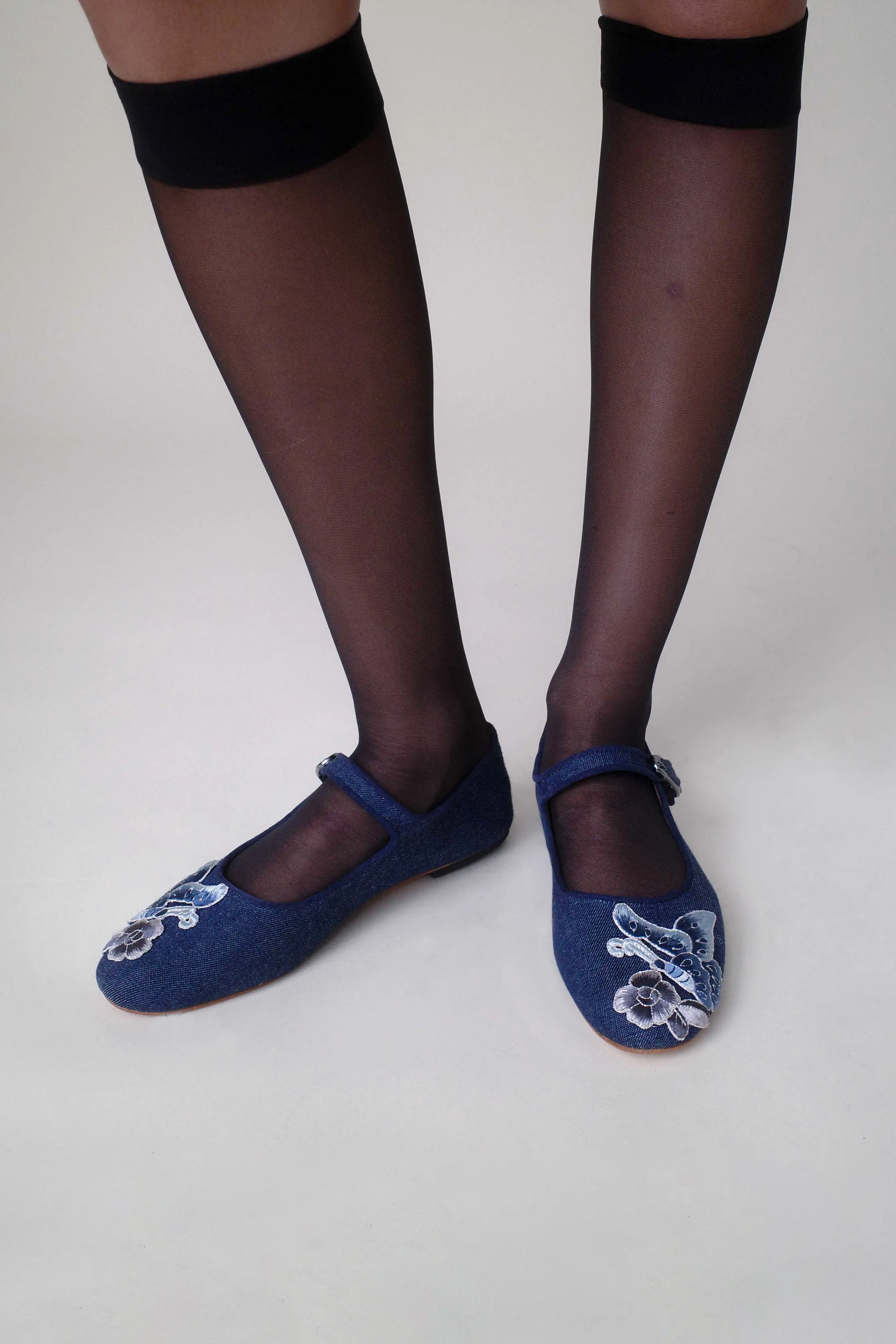 John Fluevog x Anna Sui Butterfly Mary Janes-Denim Blue