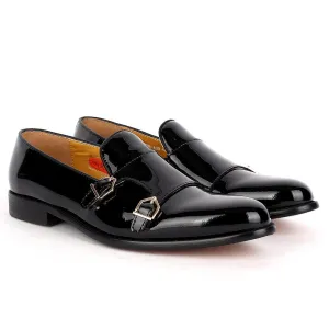 John Mendson Glossy Leather Skin Buckle Strap Monk Shoes