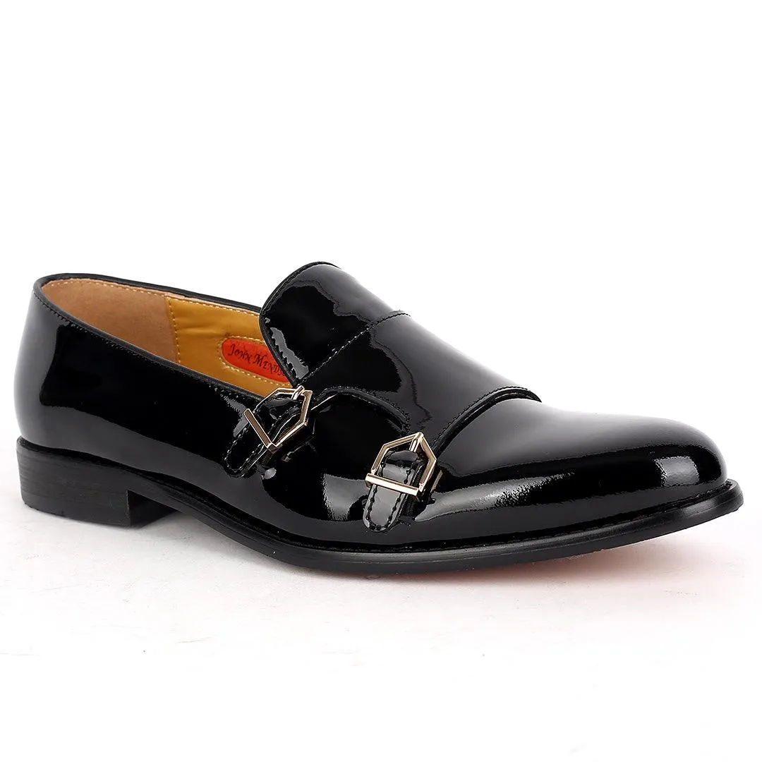 John Mendson Glossy Leather Skin Buckle Strap Monk Shoes