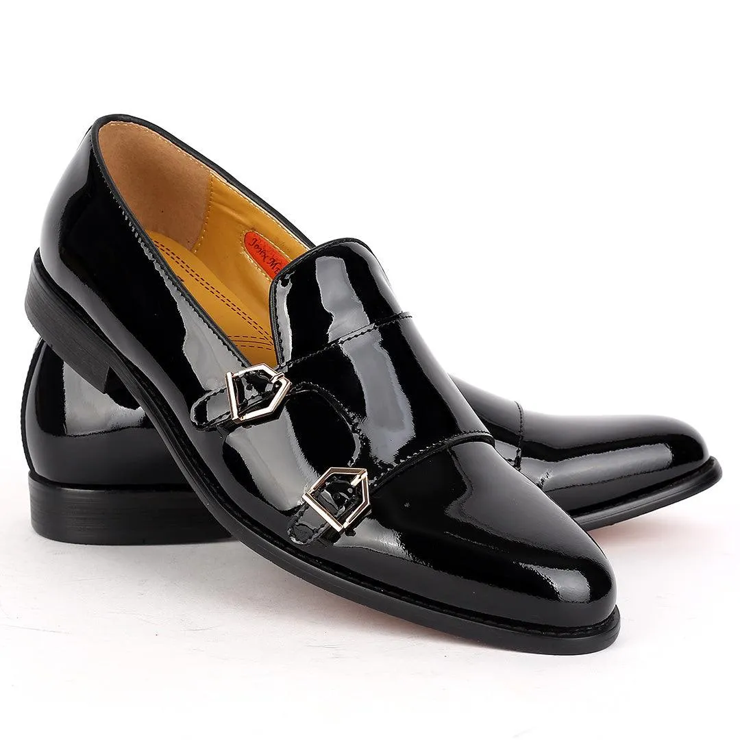 John Mendson Glossy Leather Skin Buckle Strap Monk Shoes