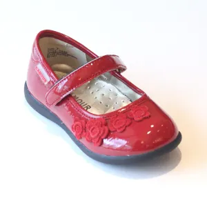 L'Amour Patent Mary Jane with Suede Flowers