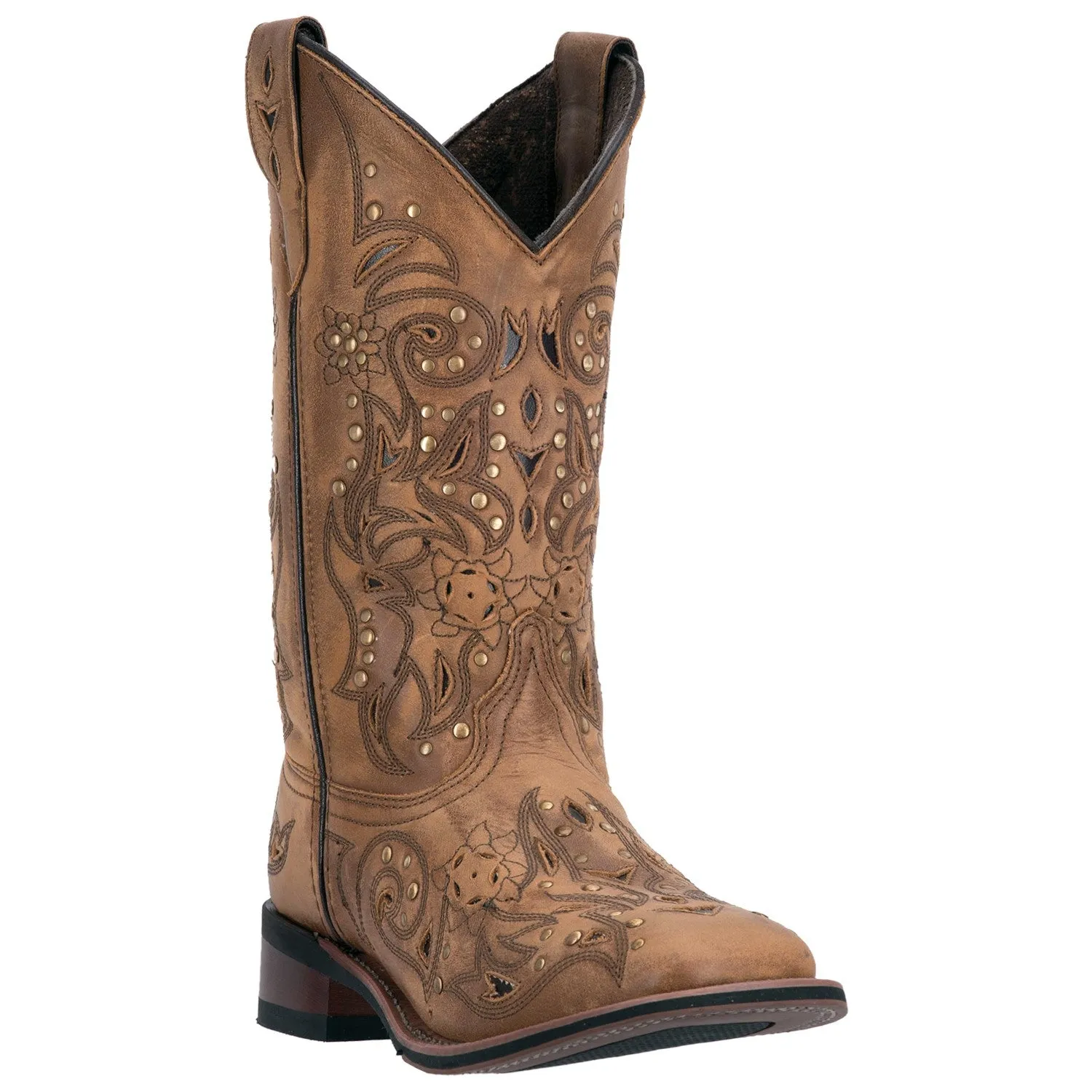 Laredo Women's (5643) 11" Tan Fashion Decorative Square Toe Western Cowgirl Boots