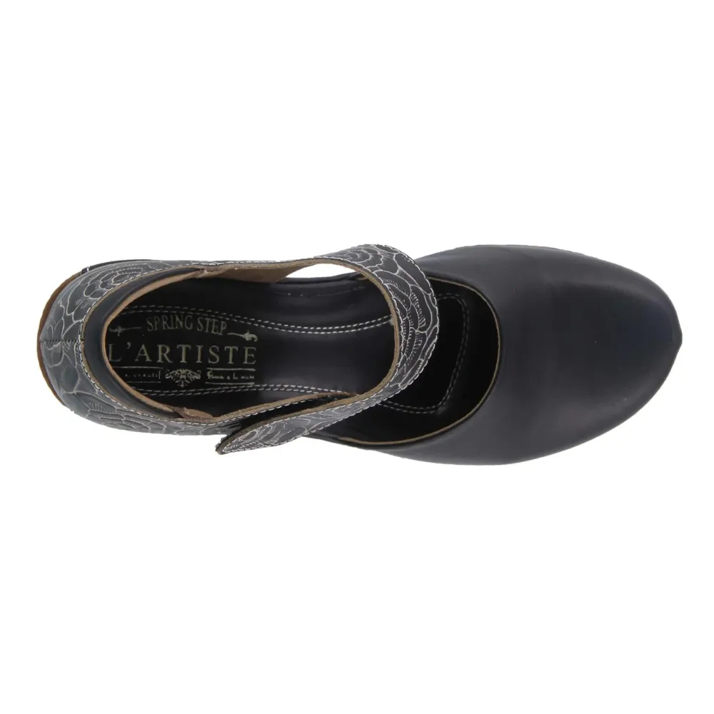 L'Artiste By Spring Step Gloss-Pansy Black Leather Mary Jane (Women's)