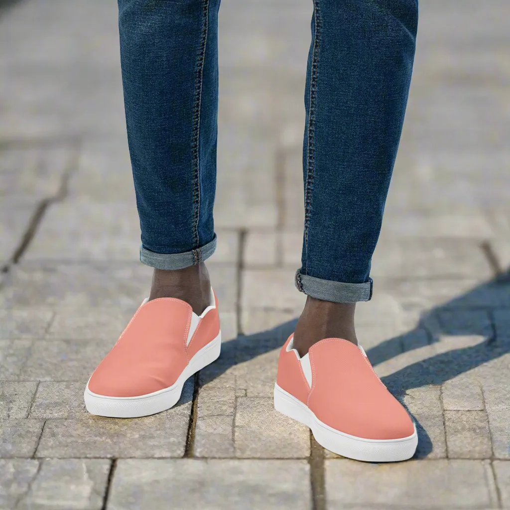 Light Pink Men's Slip Ons, Solid Light Pink Color Best Casual Breathable Men’s Slip-on Canvas Shoes (US Size: 5-13)