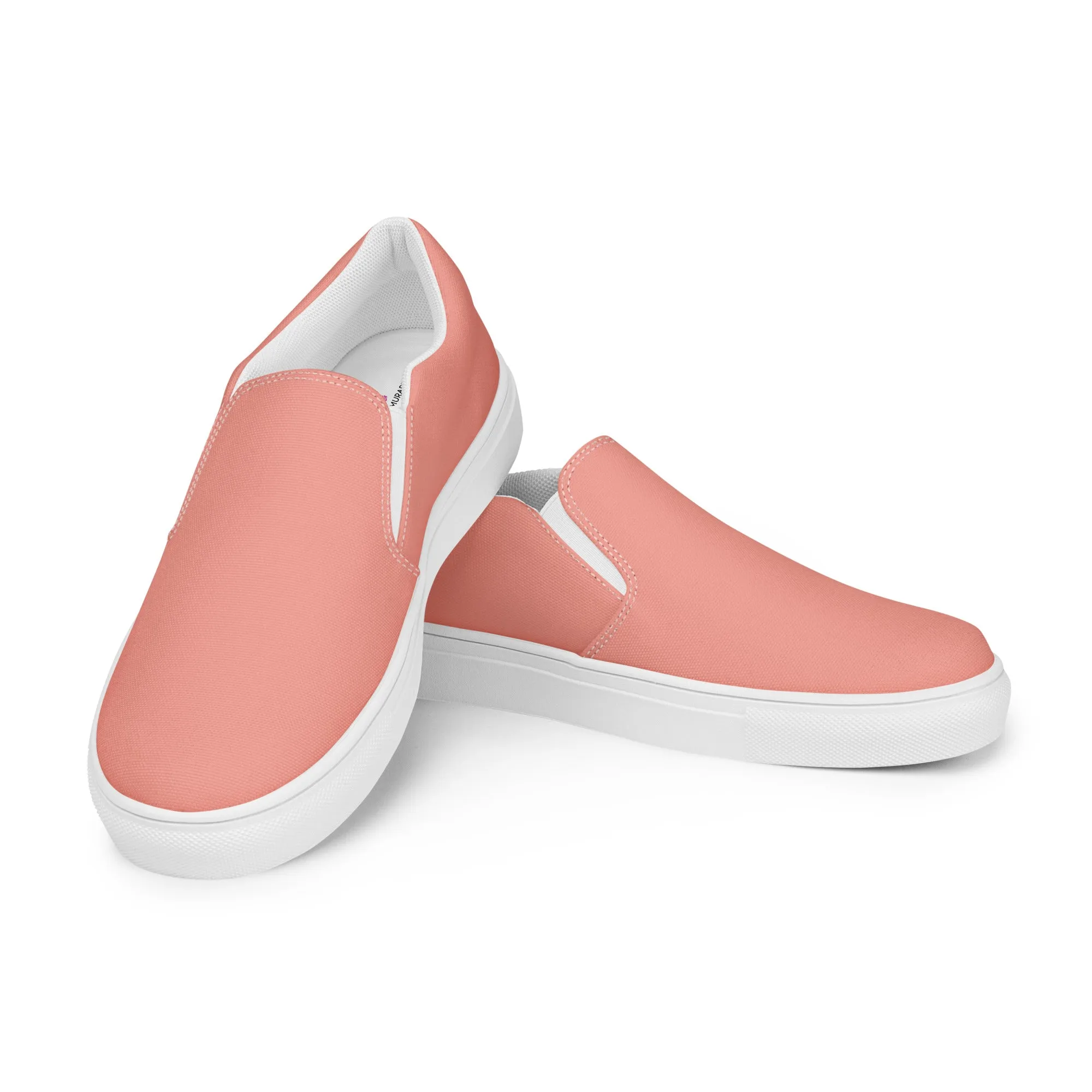 Light Pink Men's Slip Ons, Solid Light Pink Color Best Casual Breathable Men’s Slip-on Canvas Shoes (US Size: 5-13)