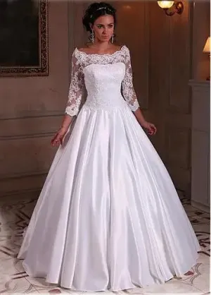 Long Sleeve Appliques Lace A-line Wedding Dress