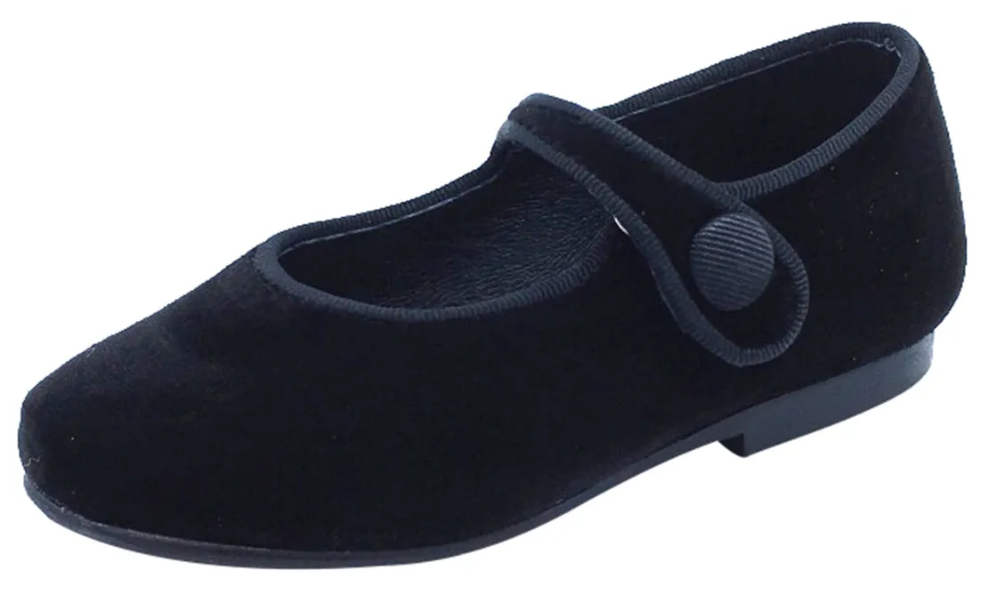 Luccini Girl's Black Velvet Mary Jane with Black Grosgrain Ribbon Trim