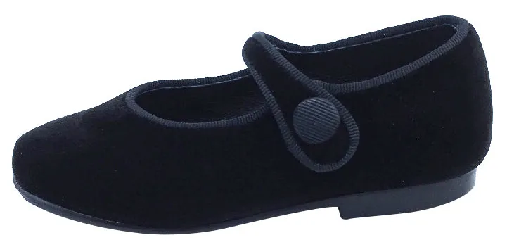 Luccini Girl's Black Velvet Mary Jane with Black Grosgrain Ribbon Trim