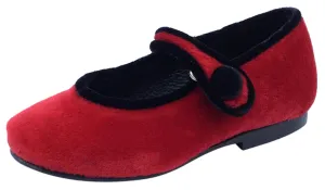 Luccini Girl's Red Velvet Mary Jane with Black Velvet Trim