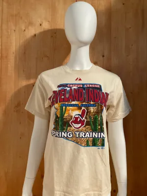 MAJESTIC ATHLETICS "CLEVELAND INDIANS 2010 CACTUS LEAGUE" GOODYEAR ARIZONA SPRING TRAINING Graphic Print Kids Youth Unisex T-Shirt Tee Shirt L Lrg Large Cream Shirt