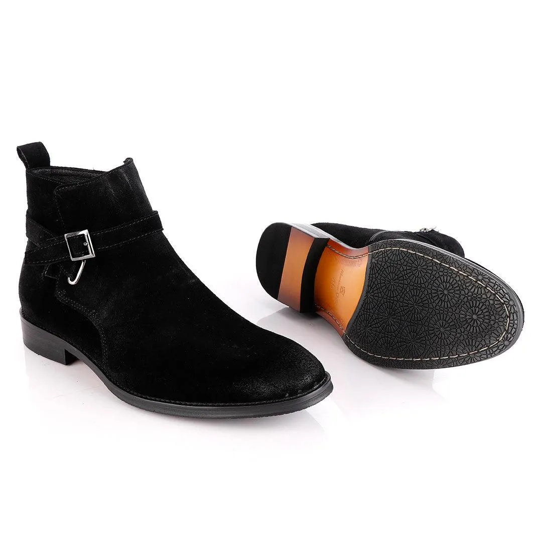 Massimo Dutti Buckle Chelsea Strap up Black Suede Shoe