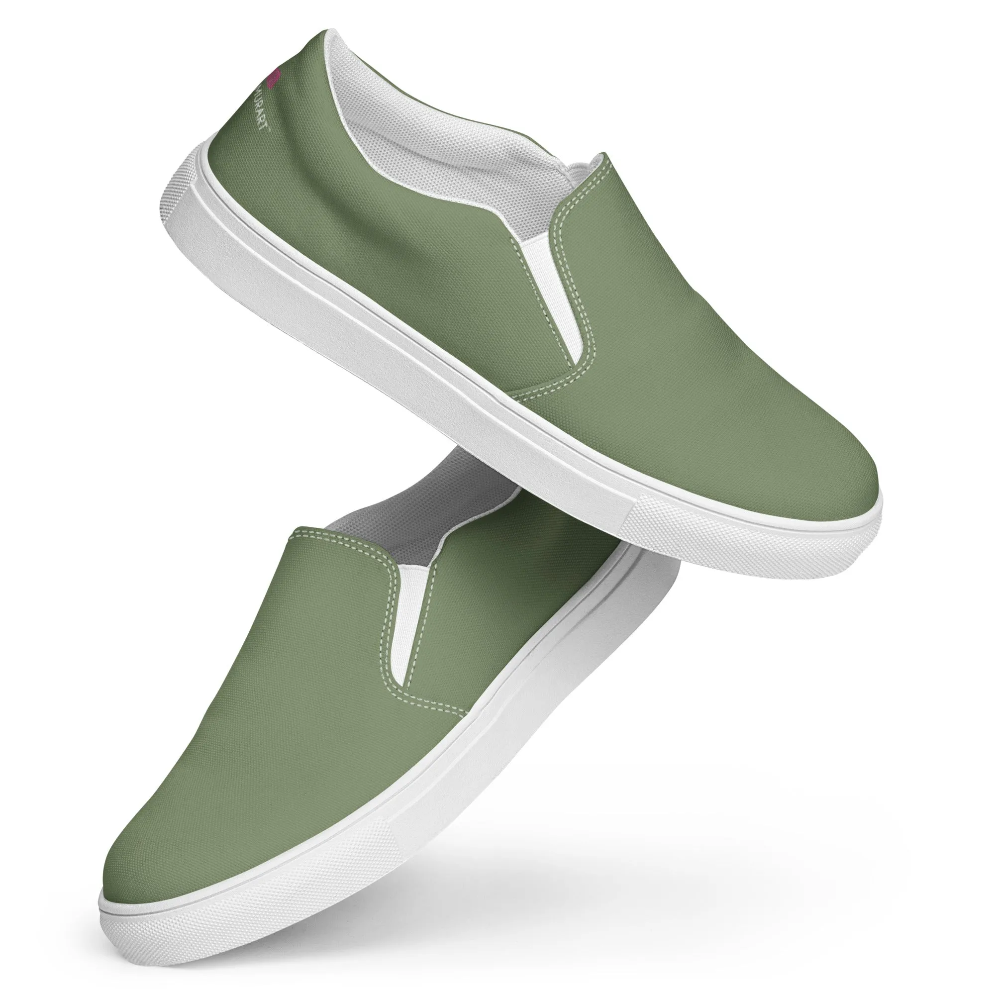 Matcha Green Men's Slip Ons, Solid Pastel Green Color Best Casual Breathable Men’s Slip-on Canvas Shoes (US Size: 5-13)