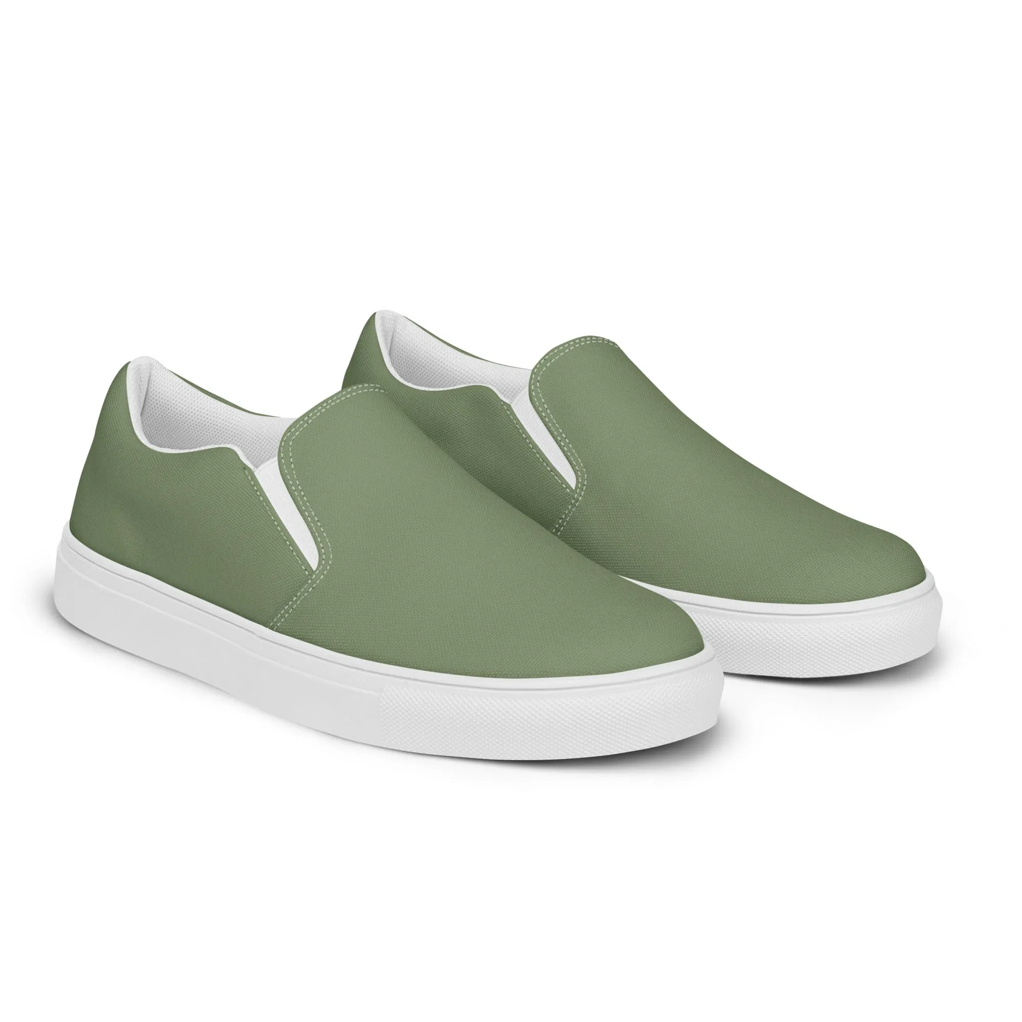 Matcha Green Men's Slip Ons, Solid Pastel Green Color Best Casual Breathable Men’s Slip-on Canvas Shoes (US Size: 5-13)