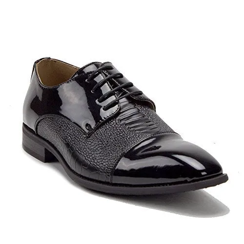 Men's 99626 Formal Patent Leather Crocodile Textured Oxfords Dress Shoes