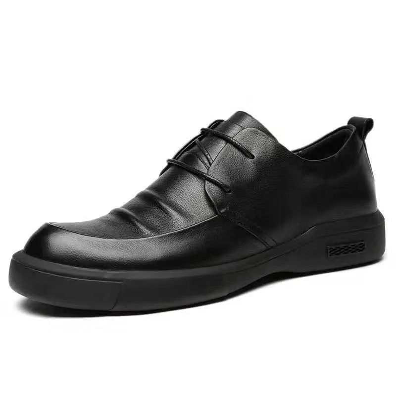 Men's Casual Shoes Black Leather Soft Comfy Walking Footwear L600