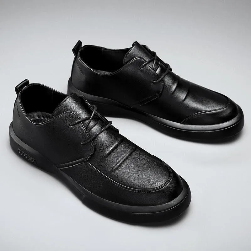 Men's Casual Shoes Black Leather Soft Comfy Walking Footwear L600