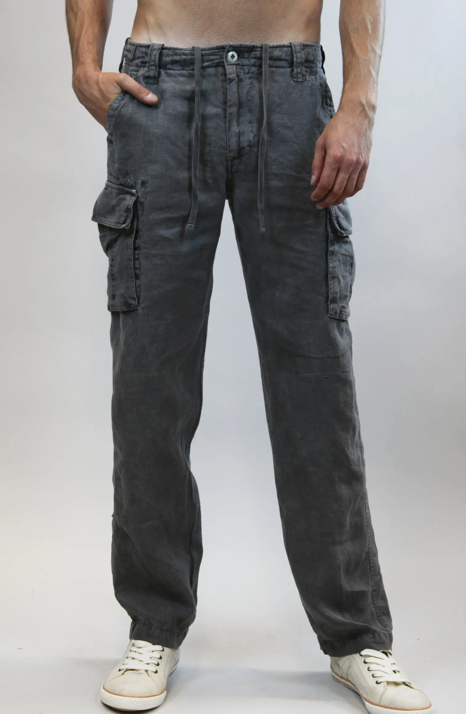 Men's Linen Cargo Pants | 100% Natural Italian Style with Drawstring, Item #1203