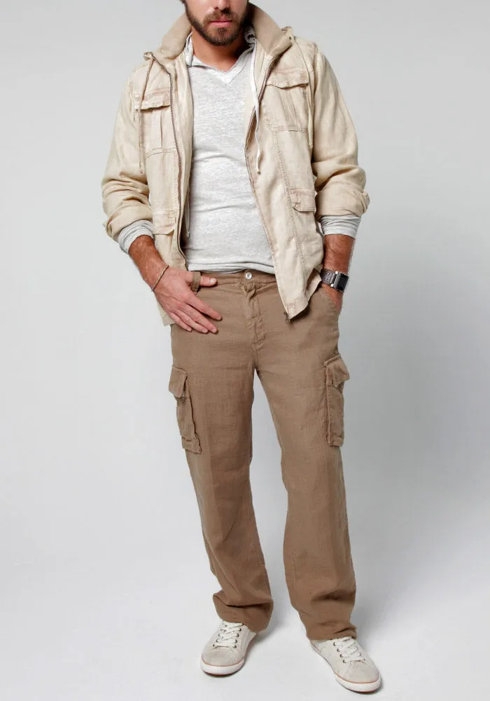 Men's Linen Cargo Pants | 100% Natural Italian Style with Drawstring, Item #1203