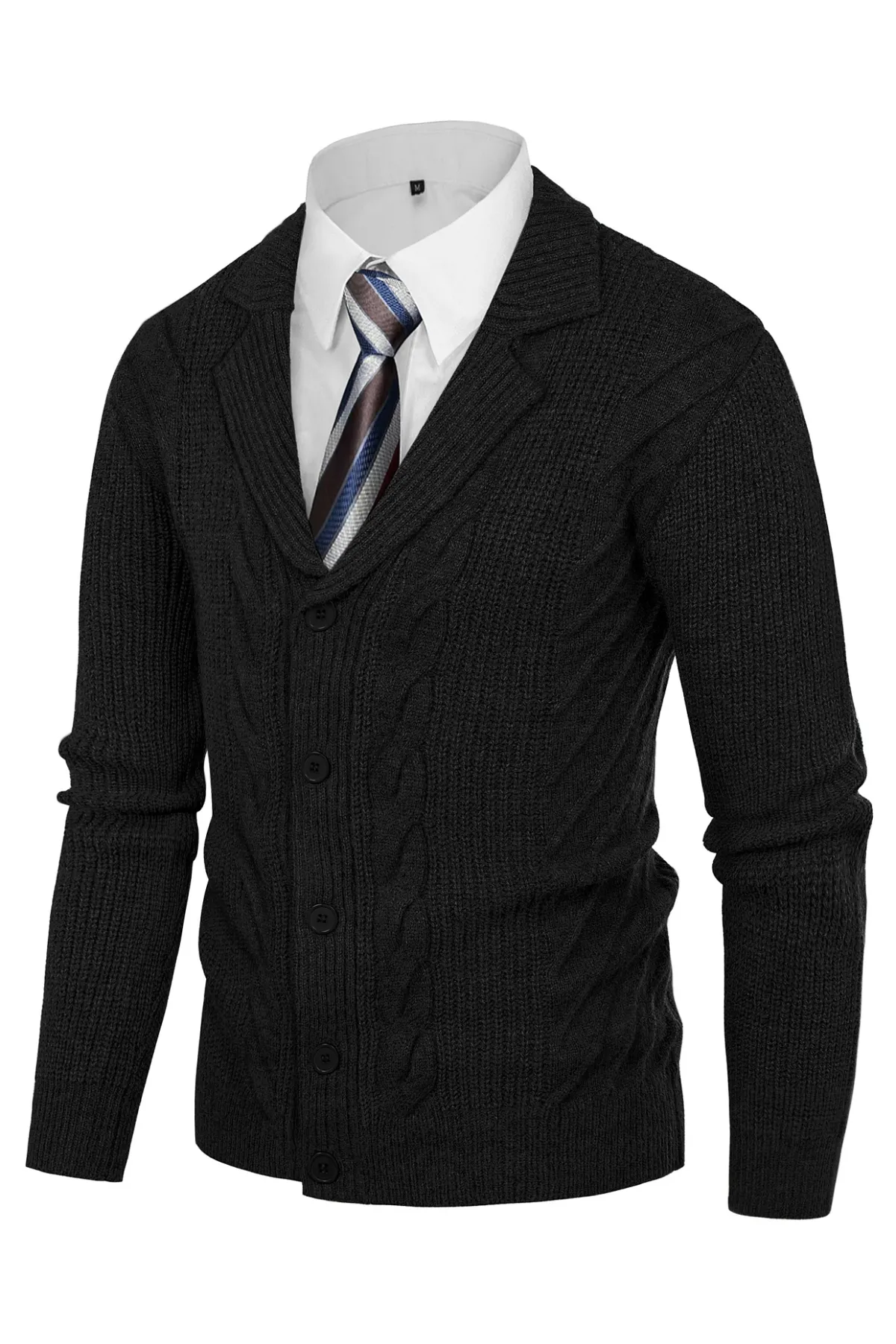 Men's Shawl Collar Cardigan Sweater Casual Button Down Cable Knitted Sweater