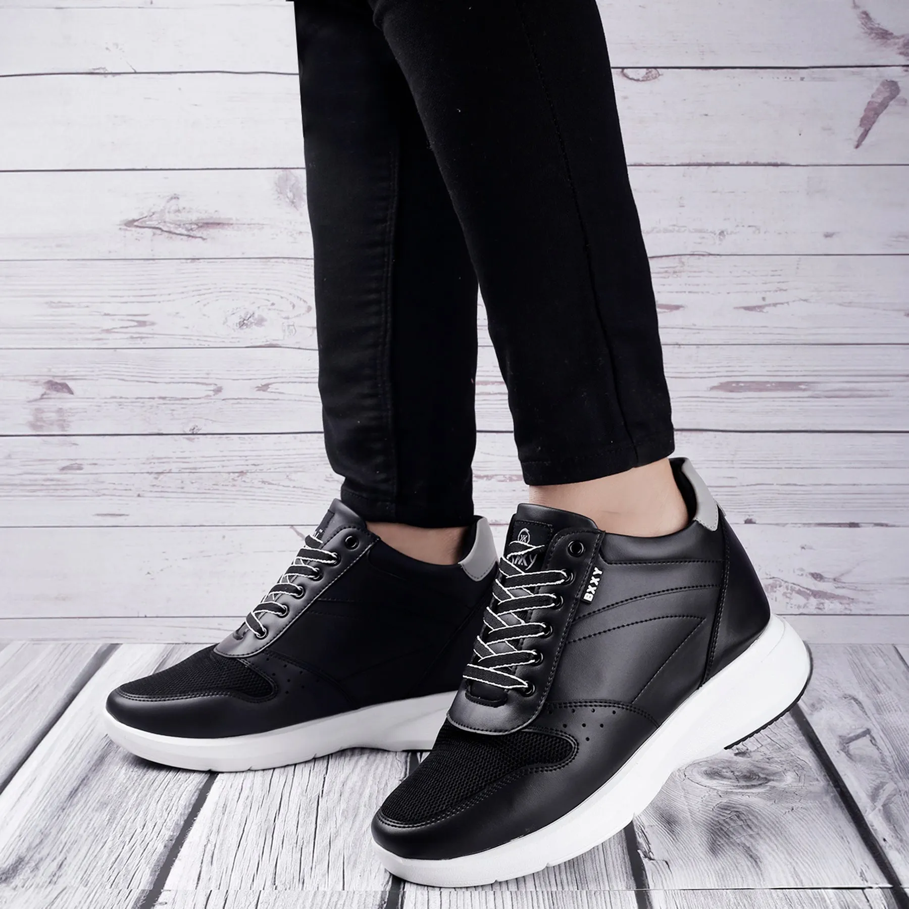 Men's Stylish Hidden Height Increasing Pu Leather Material Casual Sneaker Lace up Shoes