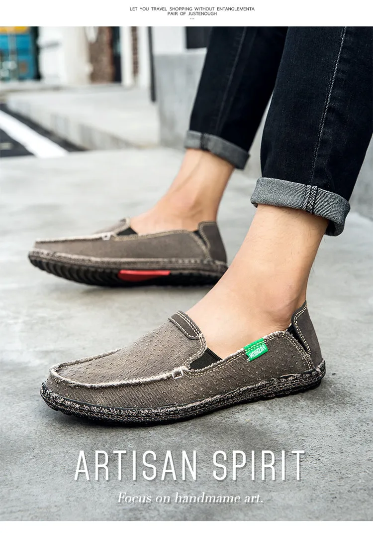 Men's Walking Casual Cloth Shoes  Comfortable Lightweight Slip On Loafer Breathable Vintage Boat Shoes