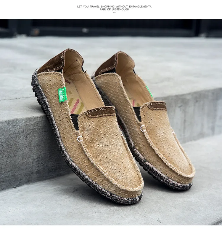 Men's Walking Casual Cloth Shoes  Comfortable Lightweight Slip On Loafer Breathable Vintage Boat Shoes