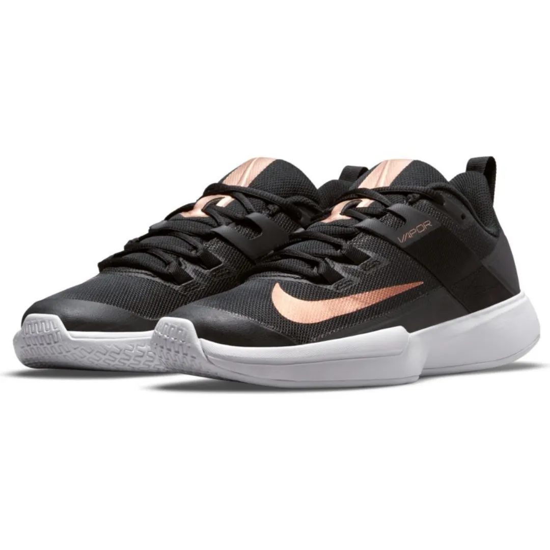 Nike Womens Court Vapor Lite Tennis Shoes - Black/Metallic Red Bronze-White